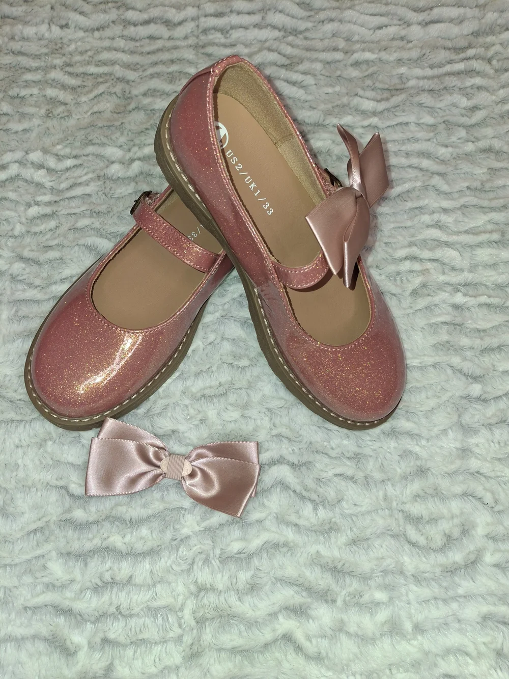 Girls Sparkle Pink Bow Mary Jane Kids Shoes